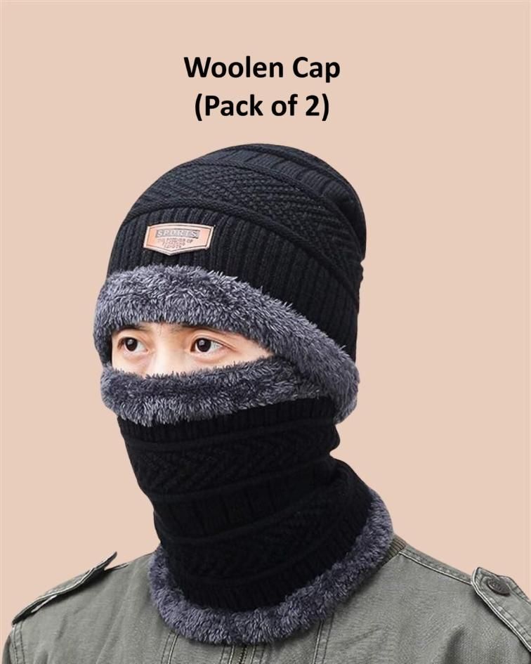 Men Woolen Cap with Face Cover (Pack of 2)